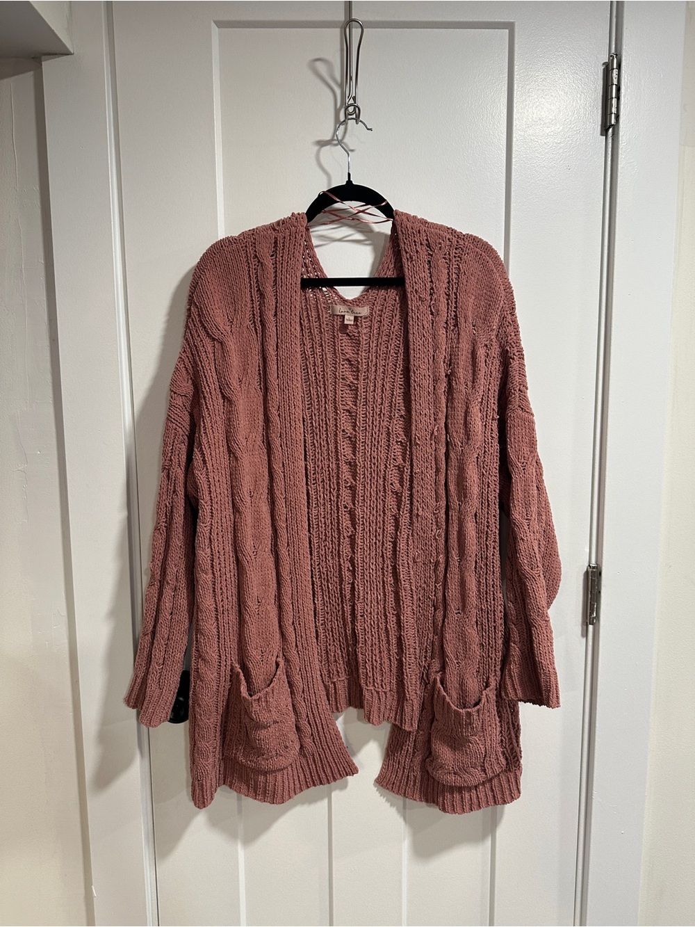 Love Tree Open-Front Cable Knit Cardigan - Dusty Rose Mauve